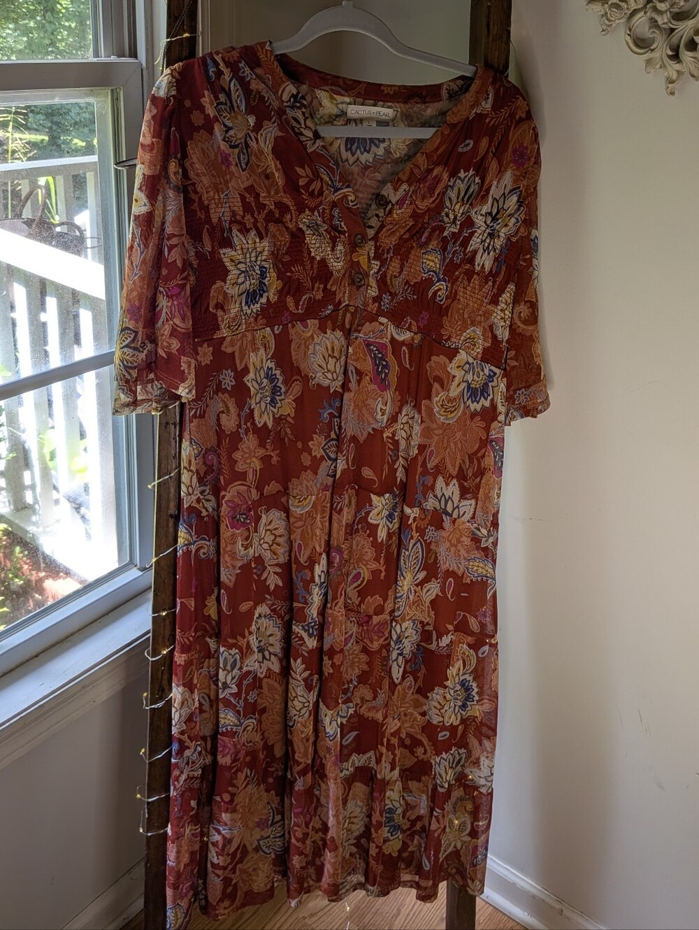 Boho Rust Floral Midi Dress